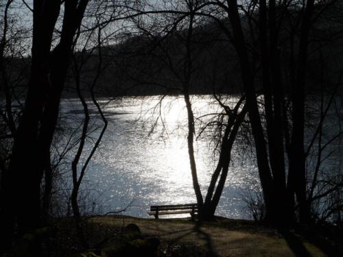 Leere Bank am Biggesee